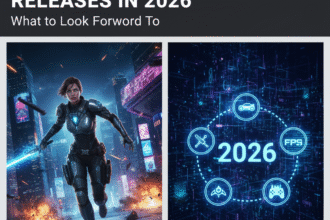 Gamer playing new AAA video games on a large screen, representing upcoming 2026 releases.