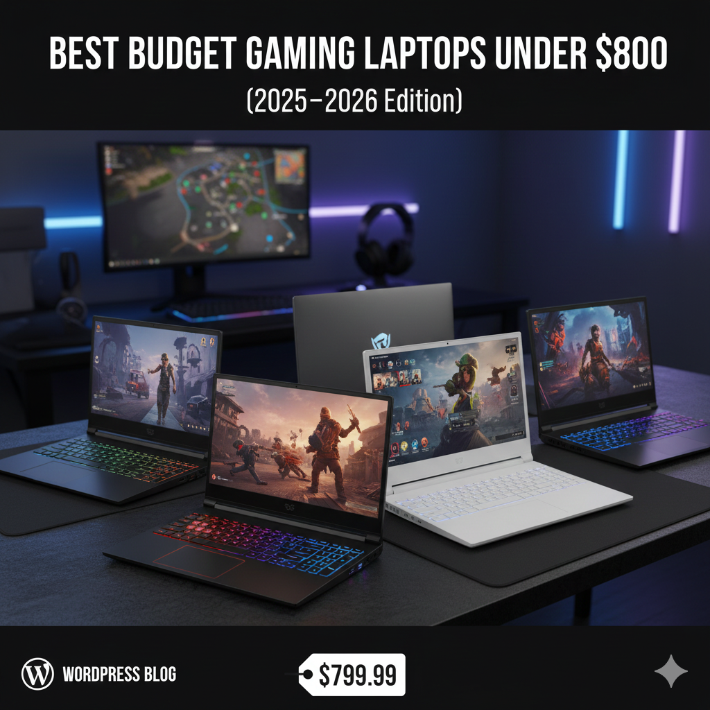 Gamer playing on a budget gaming laptop with RGB keyboard — smooth 1080p performance for under $800.