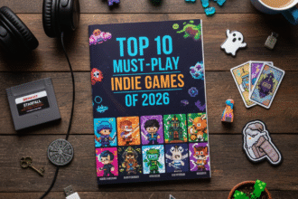 Top indie games of 2026 collage showcasing fantasy, sci-fi and retro gaming artwork