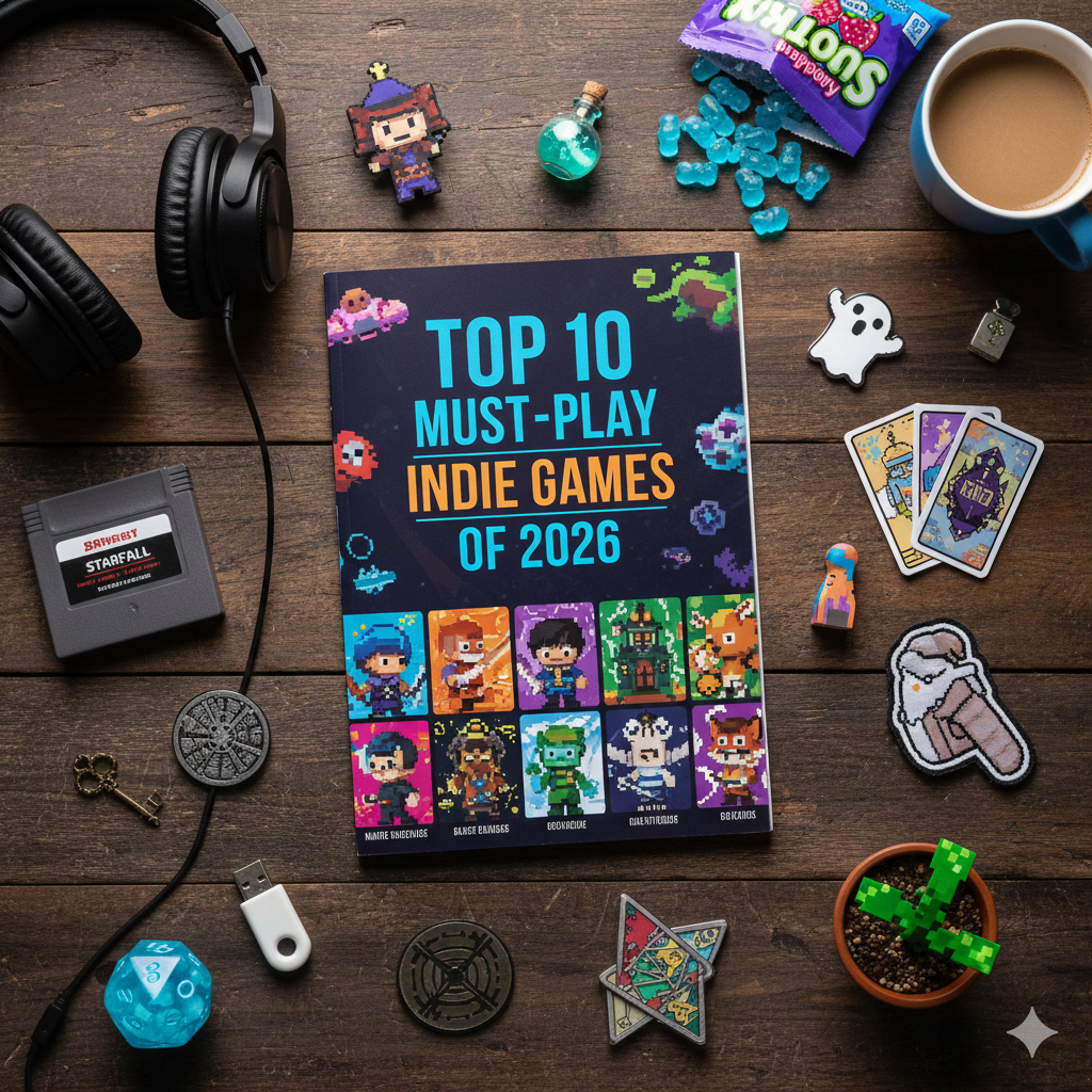 Top indie games of 2026 collage showcasing fantasy, sci-fi and retro gaming artwork